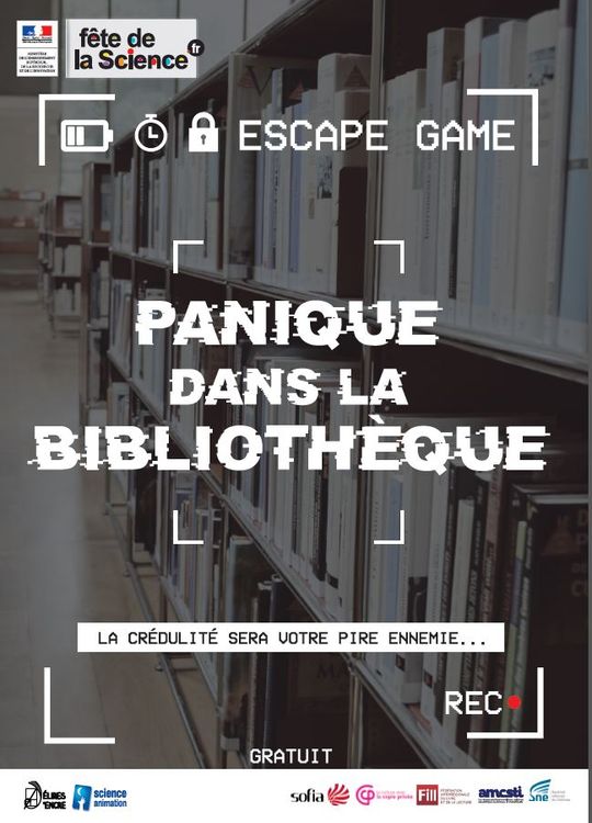Affiche de l'escape game pour les bibliothèques, les CDI ou les médiatèques
