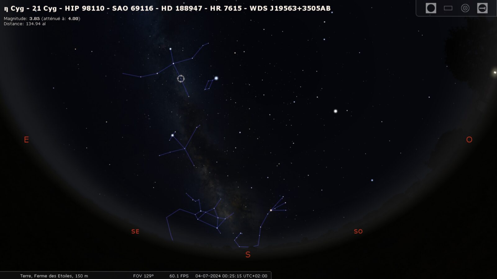 ciel d'été à observer en juillet via Stellarium